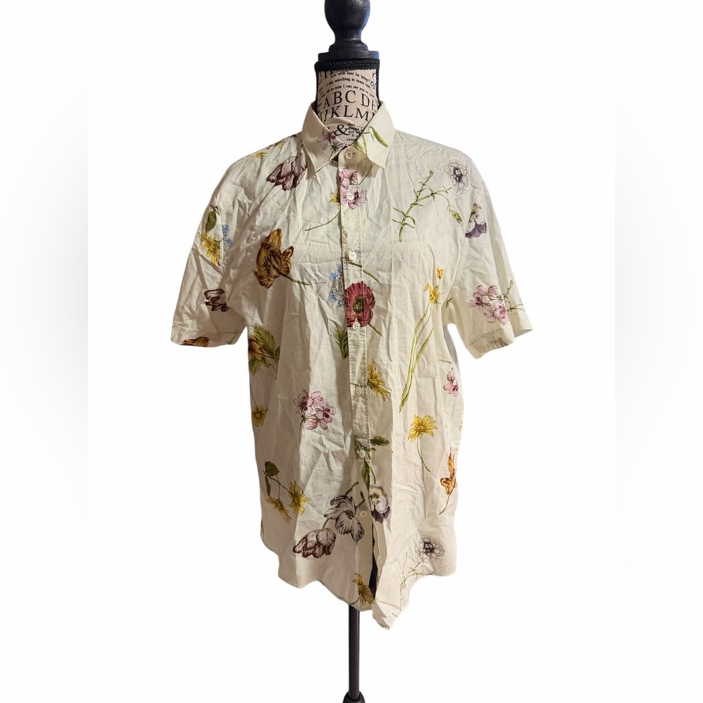 Gucci Cream Floral Short-Sleeve Button-Down Shirt